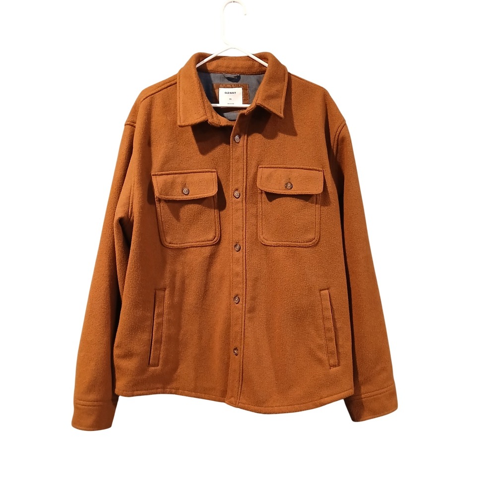 Old Navy Mens XXL Rust Brown Fleece Shirt Jacket Button Front Shacket Chore Barn
